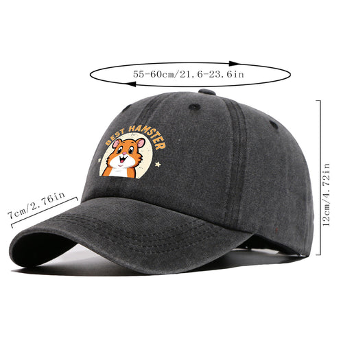 1pc "Best Hamster" Cartoon Hamster Print Baseball Cap, Cute And Playful Sun Hat, Fashionable Casual Unisex Hat, Adjustable Size, Daily Hat, Couple Outing Hat, Suitable for Park Play, Easy Dressing, Shopping, Hiking, Outdoor Picnic