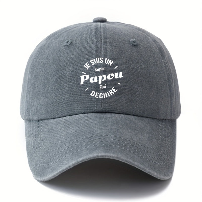 Unisex Fashion Versatile Printed Letter Papou Baseball Cap, Classic Retro Washed Outdoor Lightweight Curved Brim Cap, Trucker Baseball Cap, Suitable for Outdoor Vacations, Travel, Camping, And Other Leisure Occasions