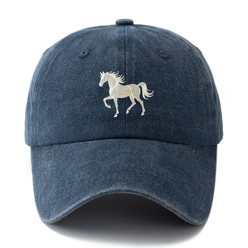 1 Unisex Fashion Versatile Printed Horse Baseball Cap | Classic Vintage Washed Lightweight Curved Brim, Ideal for Outdoor Travel, Camping, Casual Daily Wear, Hip-Hop Festivals |, Woven, Brand: MAKEFGE