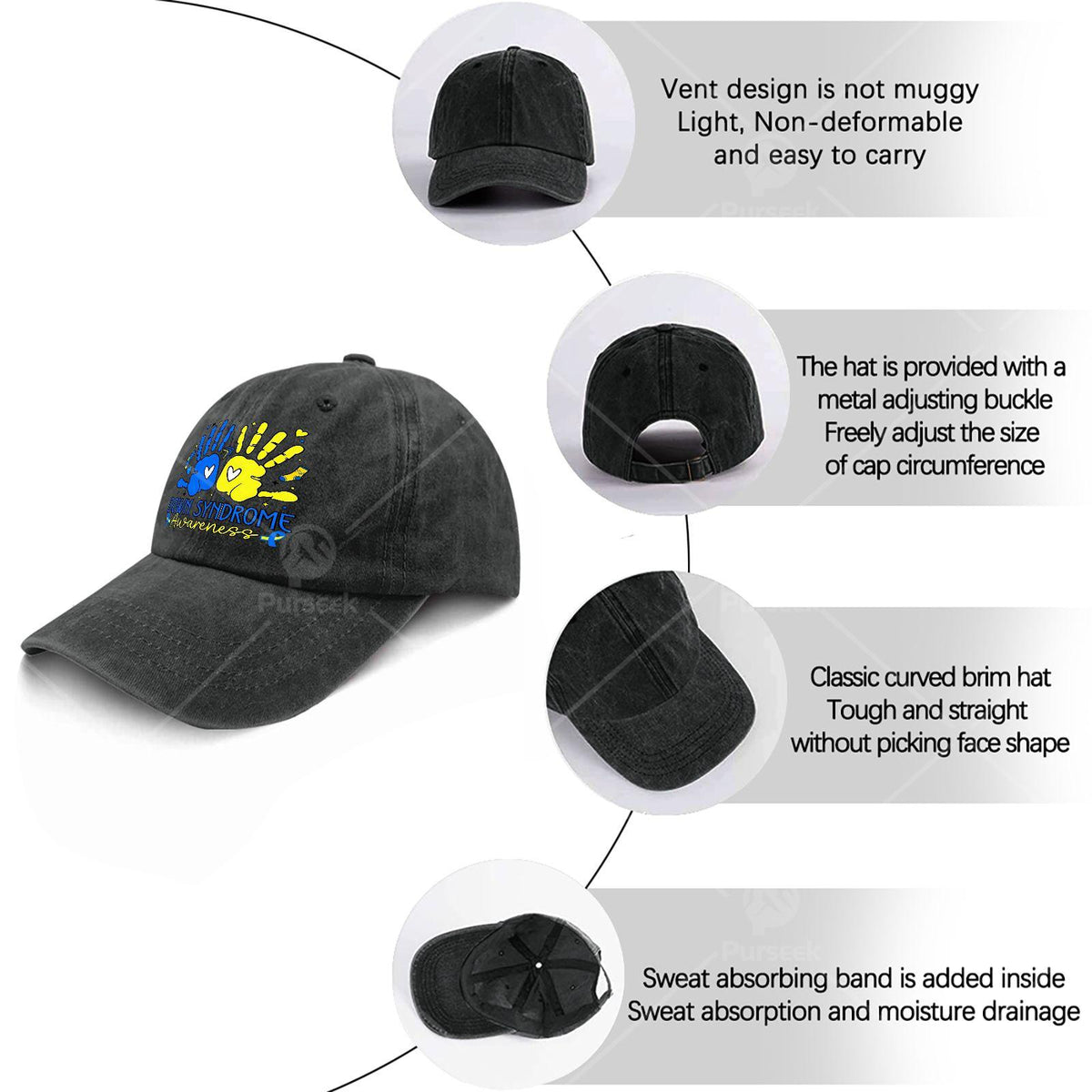 Down Syndrome Awareness T21 Hands Support Baseball Hat Unisex Soft Washed