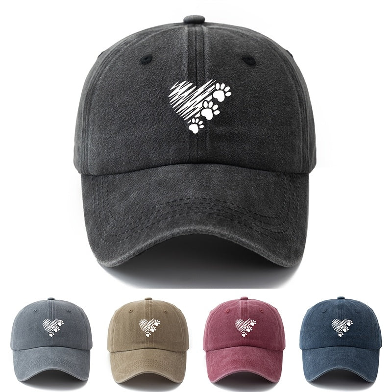 1 Unisex Fashionable Printed Graffiti Heart Dog Paw Baseball Cap | Classic Retro Lightweight Curved Brim, Ideal for Outdoor Travel, Camping, Casual Wear, and Daily Commute, Brand: MAKEFGE