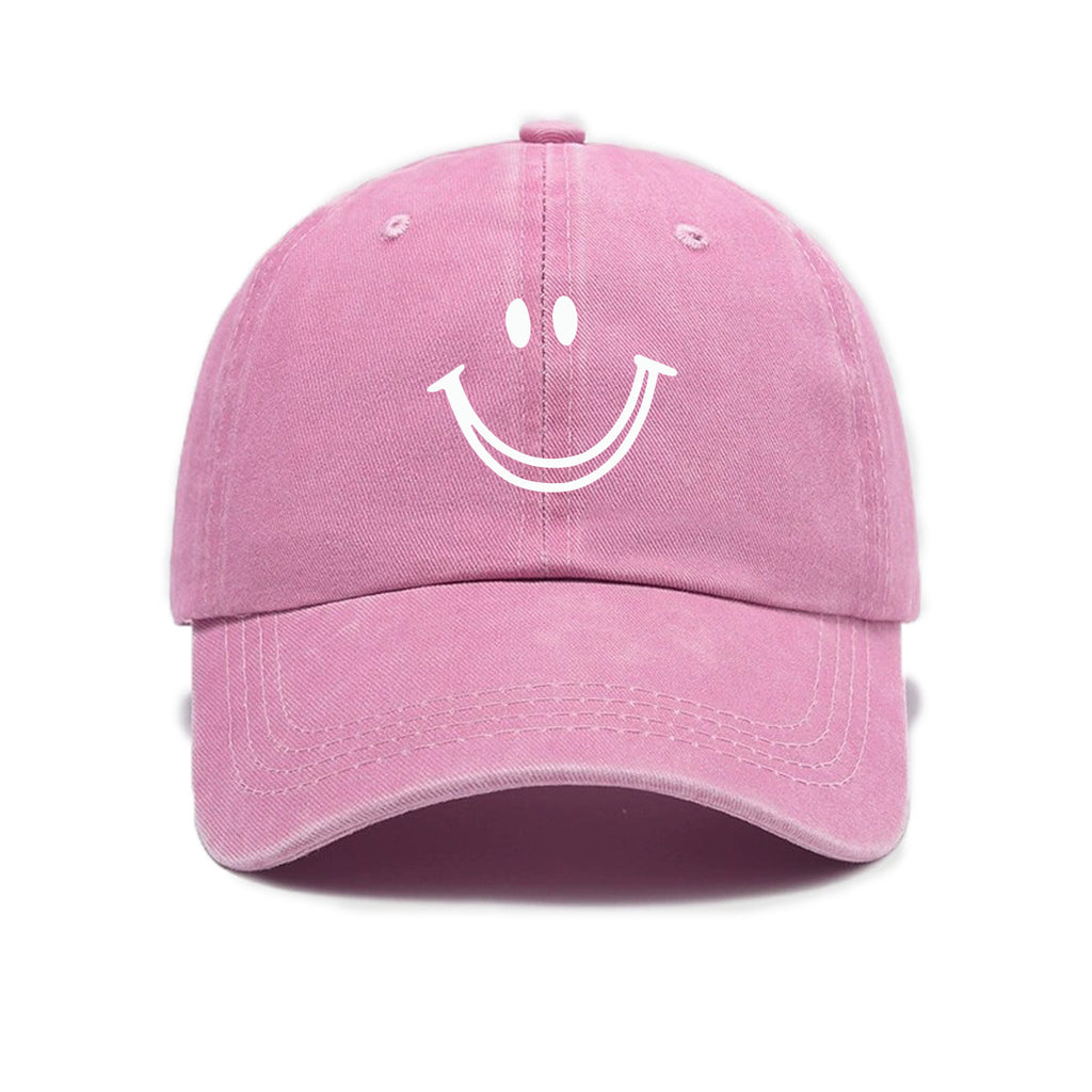 1 Washed Distressed Print Baseball Cap, Adult Versatile Casual Style, Joyful Face Print Washed Distressed Soft Crown Outdoor Sun Baseball Cap for Men and Women