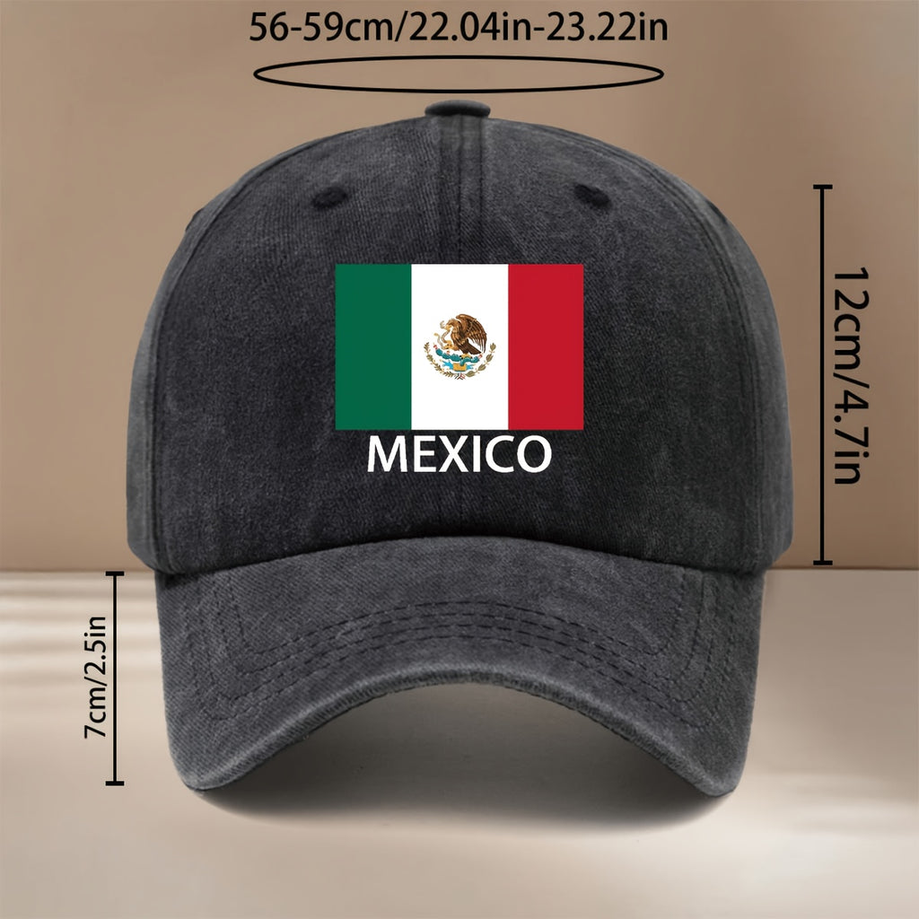 MEXICO Text Flag Print Pattern Baseball Cap for Vacation, Travel, Dinner Parties, and Camping. Six-Panel Hat with a Simple Textured Feel, Lightweight and Comfortable Curved Brim Cap. Unisex Casual Hat, Hip-Hop Hat with Adjustable Size, Relaxed Fit