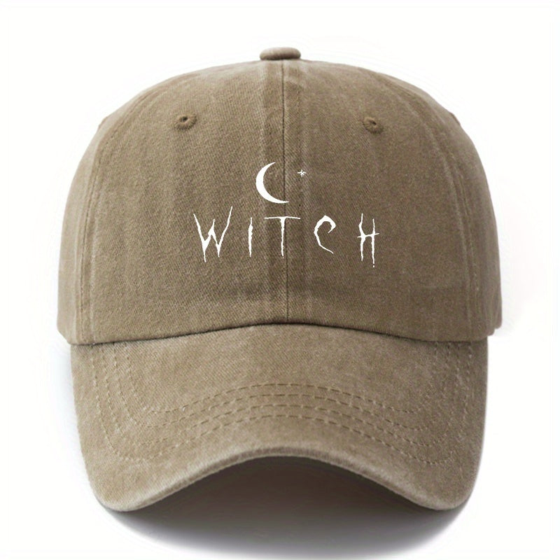 Fabric.Makefge Unisex Witch Baseball Cap Suitable for Halloween, Vintage Washed Curved Brim Hat with Moon & Star Design, Lightweight Durable Outdoor Cap for Women & Men, for Camping, Casual Wear, Witch Themed
