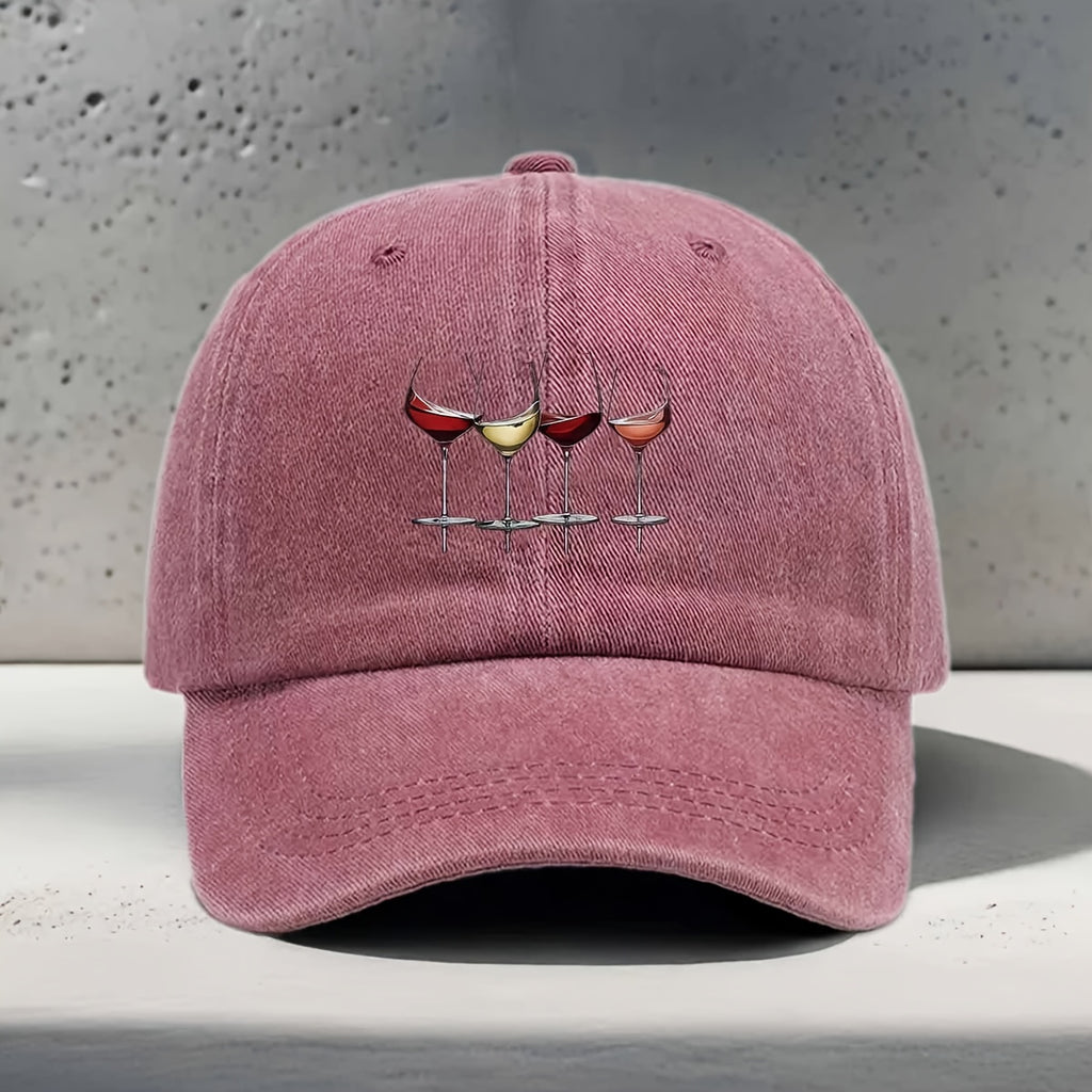 Men's & Women's Adjustable Snapback Baseball Cap with Wine-Themed Print - Washed Curved Brim Hat Suitable for Wine Tasting, Parties, Travel - Lightweight Textured Unisex Cap for Outdoor, Daily Wear, Wine Culture Enthusiasts