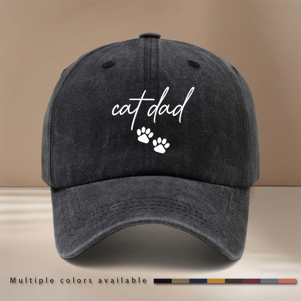 Cat Dad Two Paw Print Pattern Baseball Cap with Textured Feel, Adjustable Size, Hip-Hop Hat, Unisex Trucker Hat for Vacation, Travel, Dinner Parties, Camping, Comfortable and Lightweight Snapback Cap, Simple and  Curved Brim Hat