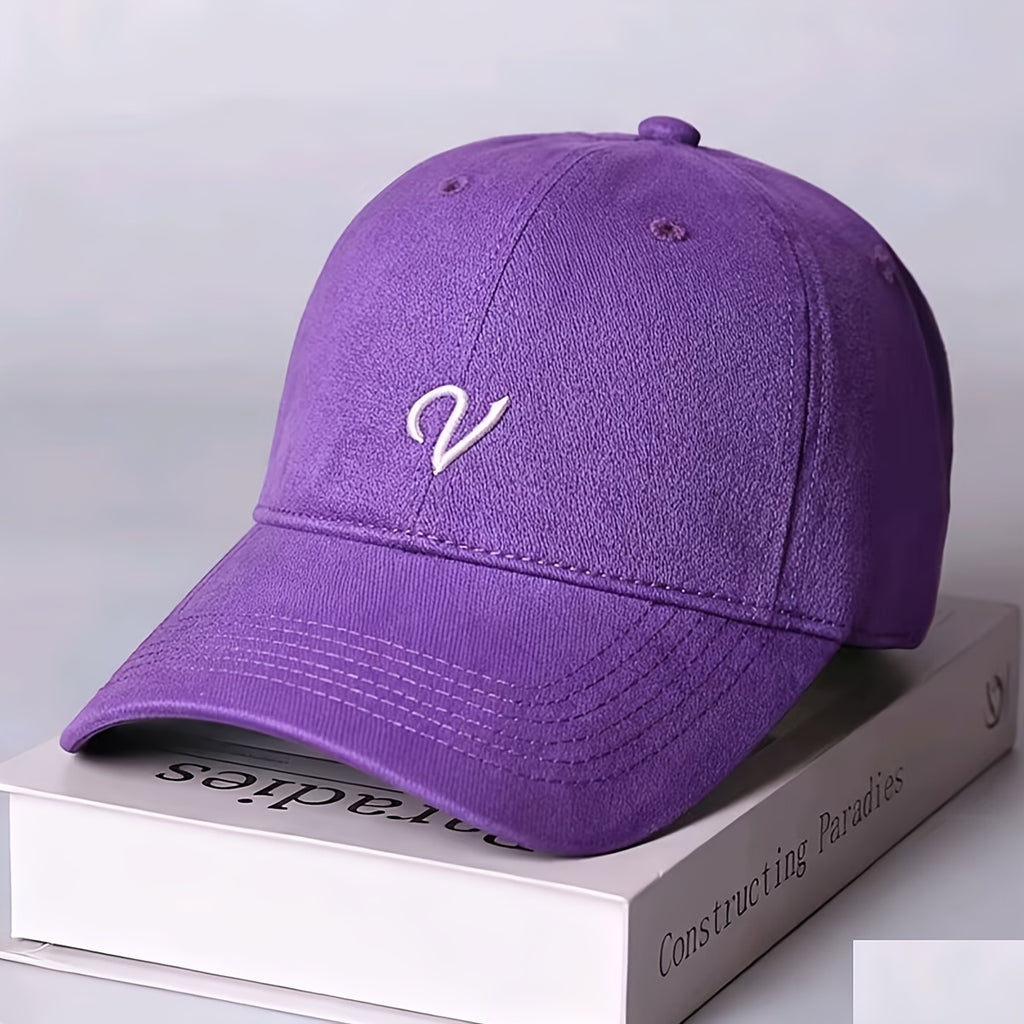 1pc MAO GLOBAL Women's Baseball Cap- Brown with Elegant 'V' Badge, Adjustable Snap Closure, Large Non-Elastic Style, Suitable for All Seasons, Daily and Formal Occasions, Unisex Couple Style, Urban Fashion Accessory, Structured Top Design