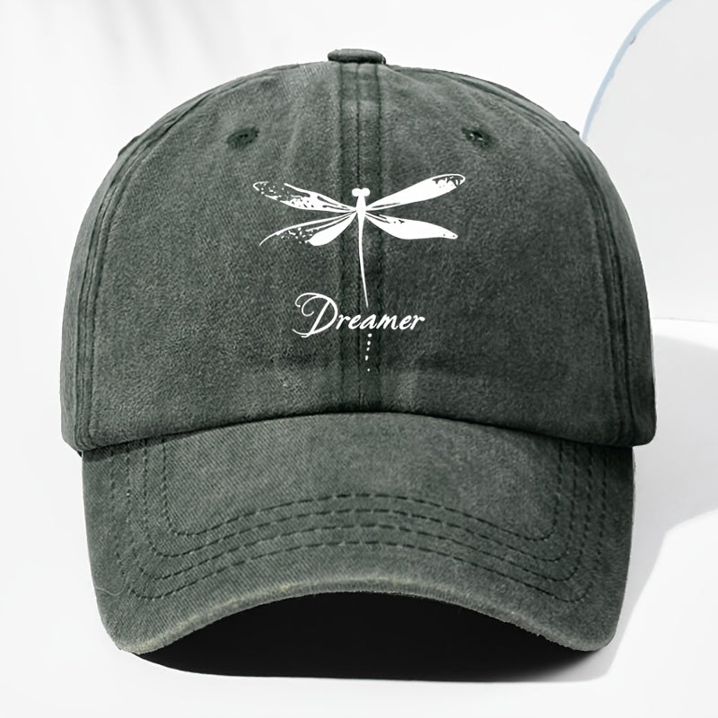 Unisex Dragonfly Dreamer Print Washed Vintage Baseball Cap - Lightweight Polyester Adjustable Unisex Sun Hat, Trucker Style, All-Season Casual Wear