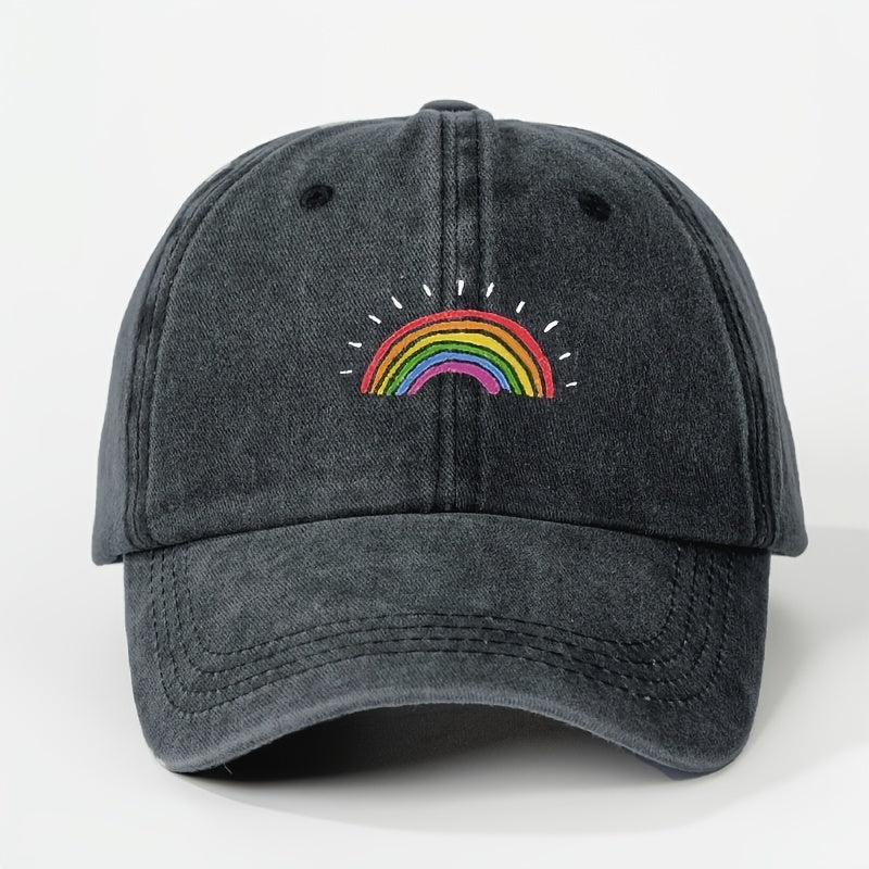Vintage Rainbow Print Washed Cotton Baseball Cap - Adjustable, Breathable Sun Protection Hat for Men & Women, Perfect for Outdoor Activities & Golf, Allseason Hat | Casual Style Hat | Woven Texture