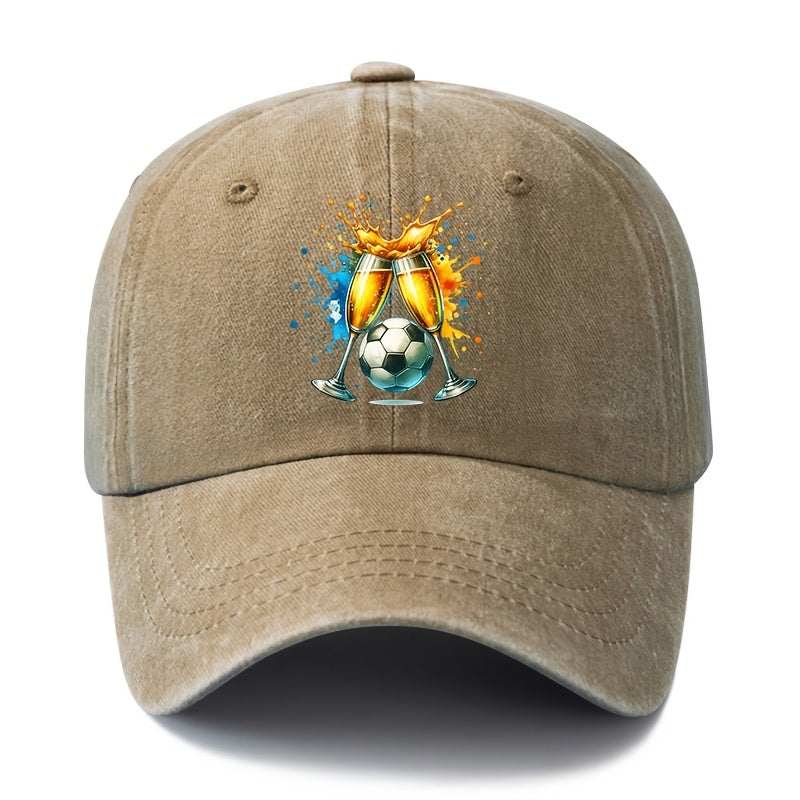 2026 Football Event Special Baseball Cap, Unisex Fashion All-Match Printed Beer Football Baseball Cap, Classic Retro Washed Outdoor Lightweight Curved Cap, Trucker Hat, Suitable for Outdoor Vacation Travel Camping And Other Casual Occasions