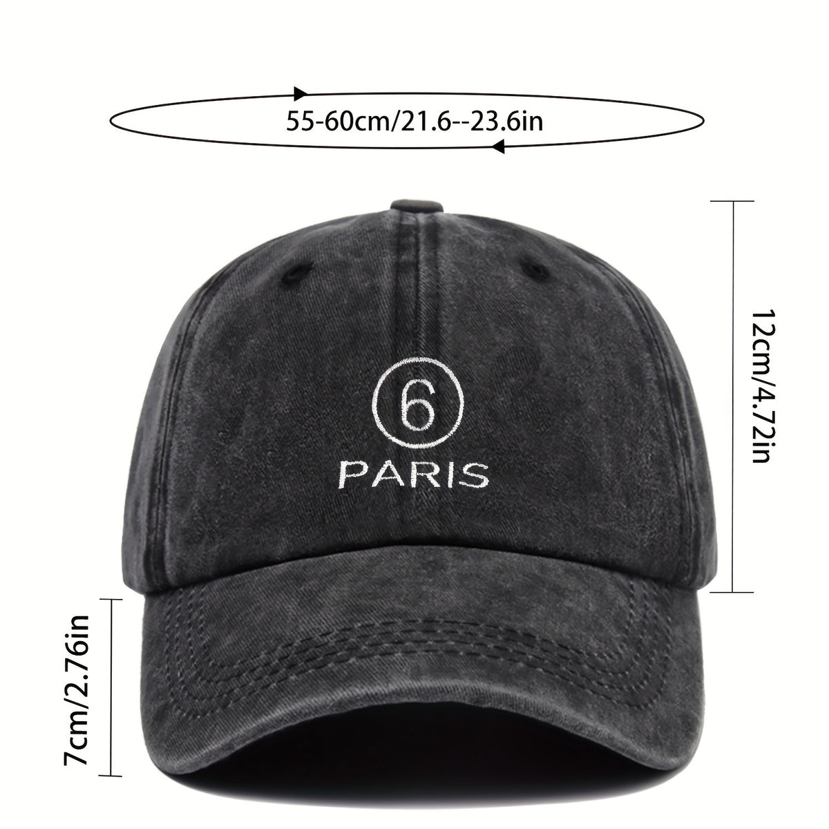 MM Style "Paris" Number ⑦ Baseball Cap Solid Color Easy Paris Embroidery Number 6 Fashion Curved Brim Hat Universal for All Seasons Men And Women Adjustable Size Comfortable And Breathable