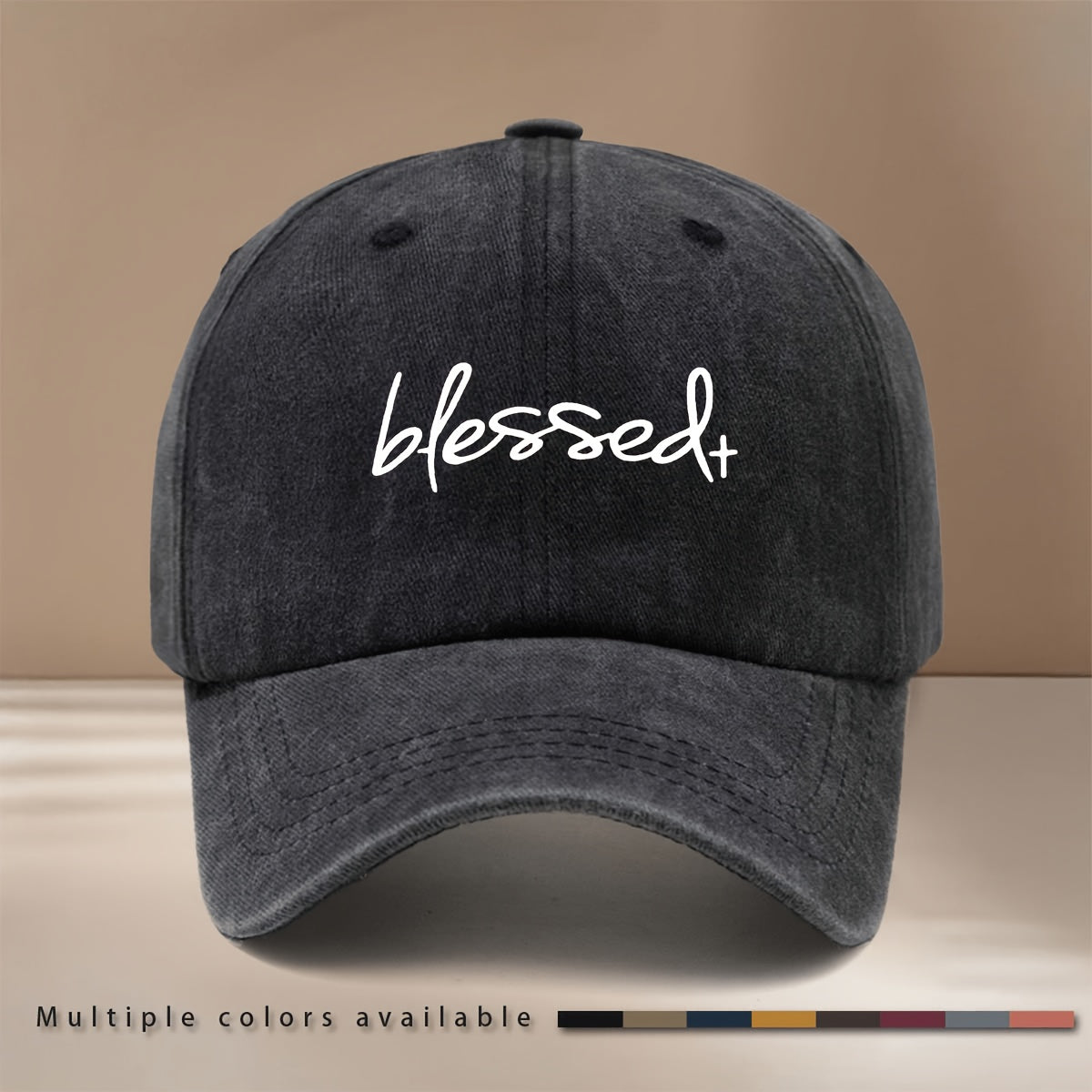Blessed+ Text Pattern Baseball Cap, Relaxed Fit with Curved Brim for a Slimming Effect, Unisex Hip-Hop Style Curved Brim Hat, Lightweight and Comfortable Duckbill Cap for Vacations, Travel, Dinners, and Camping, Adjustable Size, Simple and  Six-Panel