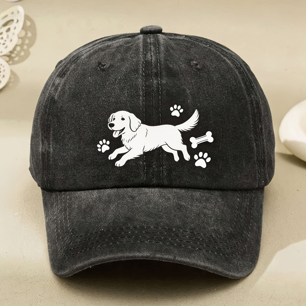 Men' & Women' Vintage Puppy Paw Print Baseball Cap - Adjustable Dog Lover Hat with Paw, Machine Washable Suitable for Streetwear, Gifts for Pet Owners, Casual Cap for Daily Wear and Outdoor Activities