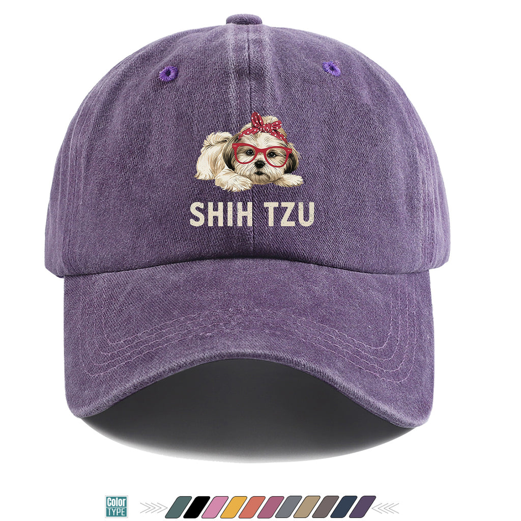1pc Fashion Cartoon Shih Tzu Print Baseball Cap Comfortable Breathable Duck Tongue Hat Cute Pet Dog Pattern Red And White Polka Dot Bow + Red Frame Glasses Design Unisex Sun Hat Adjustable Size Suitable for Daily Travel, Shopping, Dating