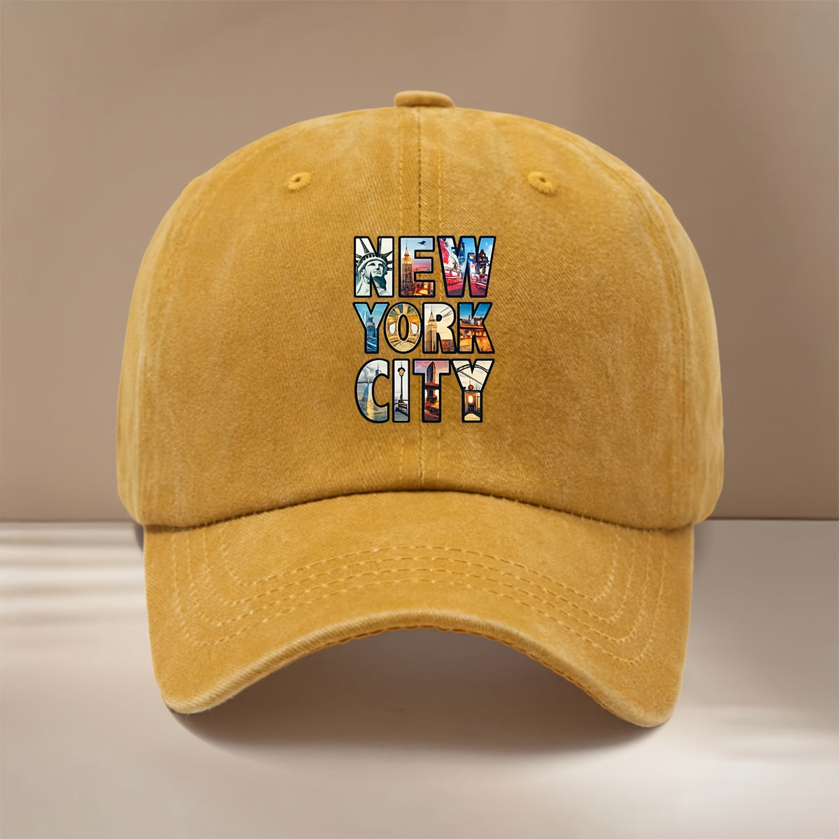 NEW YORK CITY Letter Cityscape Pattern Baseball Cap with Textured Comfort Hip-Hop Hat Unisex Curved Cap for Friends' Gatherings Camping Matching Lightweight Easy Duckbill Cap Individual Style Six-Panel Cap Casual Hat Trendy Fashion All-Season Adjust