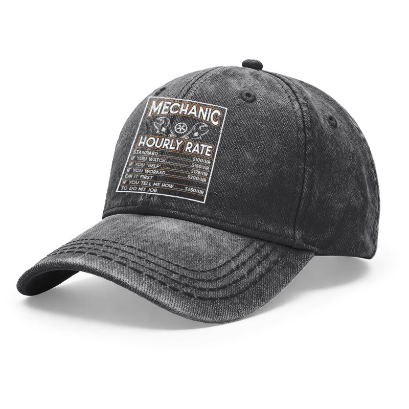 1pc Vintage Washed Unisex Baseball Caps, Mechanic Hourly Rate, Vintage Mechanic Design Print, Adjustable, Suitable for Outdoor Activities and Casual Wear, Gifts for Men and Women, Friends.
