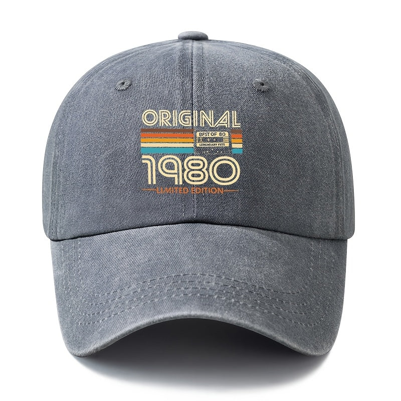 A Unisex, Stylish, and Versatile ORIGINAL 1980 Printed Baseball Cap. This Classic Vintage-washed Outdoor Lightweight Curved-brim Hat Is Also Known as a Trucker Cap. Suitable for Casual Occasions Like Outdoor Vacations, Travel, and Camping, It Also