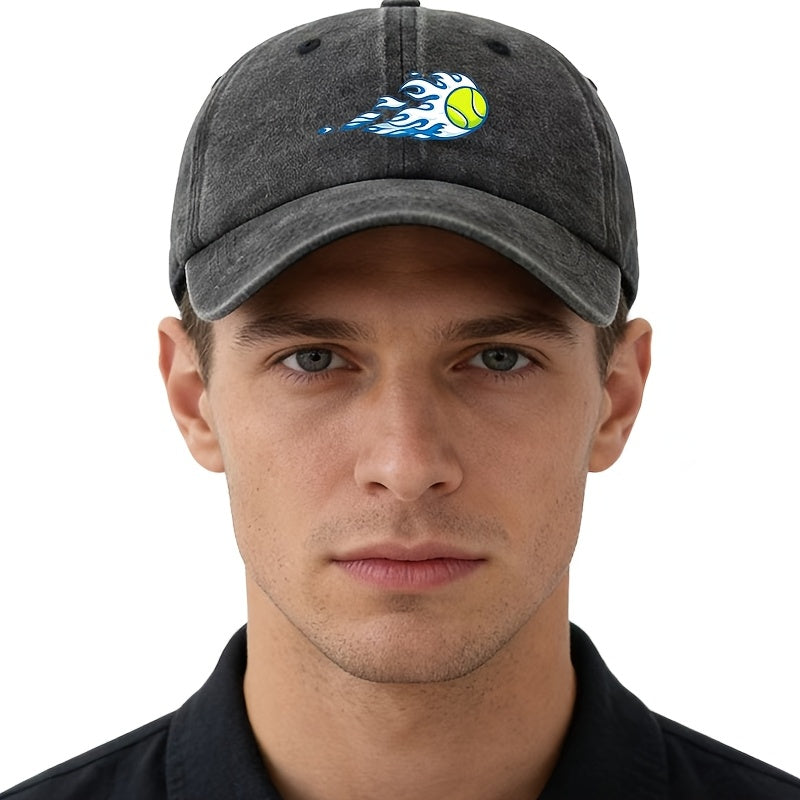 A Unisex Fashionable and Versatile Printed Flame Baseball Cap, Featuring a Classic Vintage Washed Outdoor Lightweight Curved Brim. Suitable for Casual Occasions Such as Outdoor Vacations, Travel, and Camping, as Well as Holiday Parties and Hip-hop