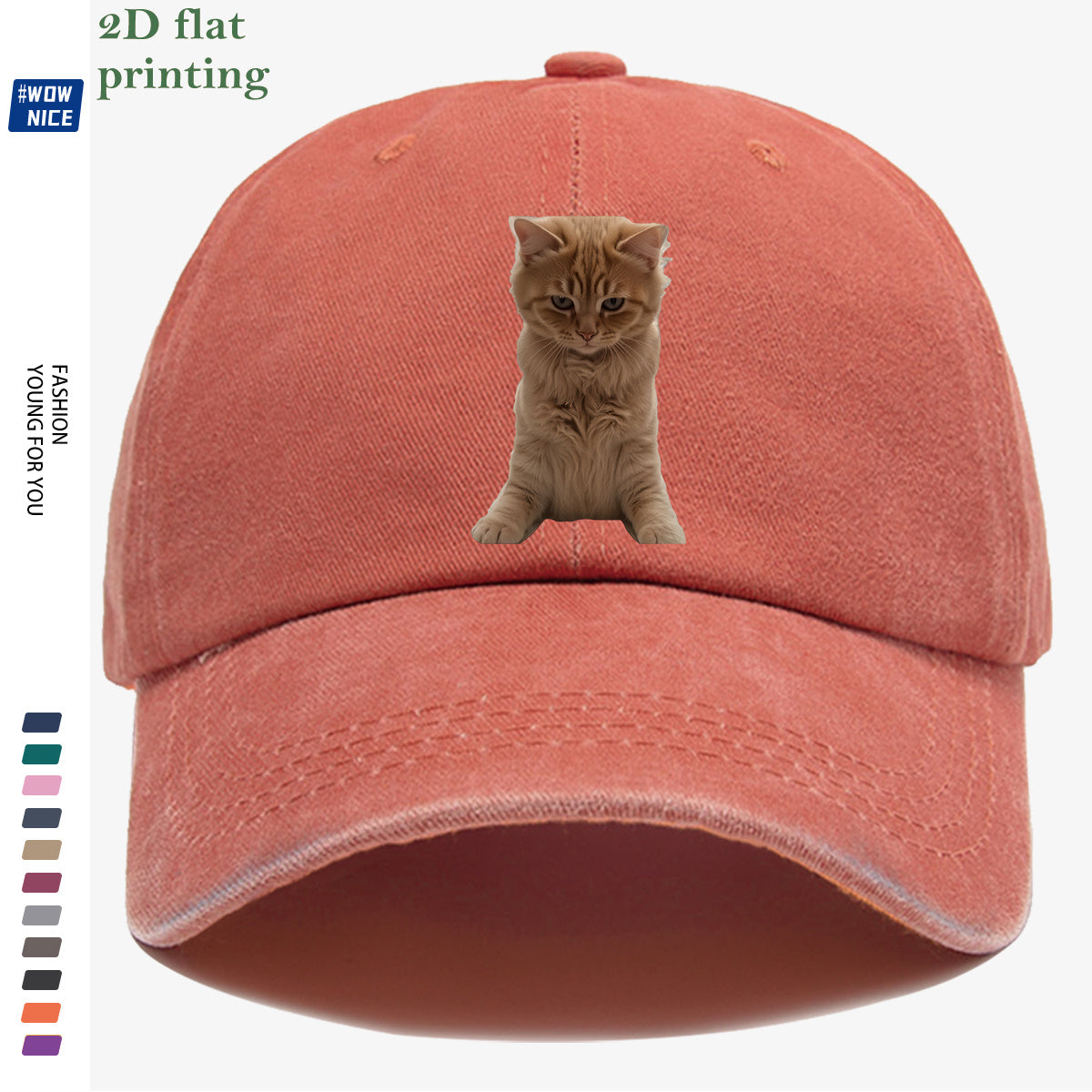 1pc Orange Tabby Cat Squatting Front Print Baseball Cap, with Round Eyes Slightly Squinted, Giving Off a "I'm Noble" Meme Vibe. A Must-have for Daily Outings, Café Visits, and Citywalks to Create a Stylish Look. The Cap Shape Helps Flatter and Slim
