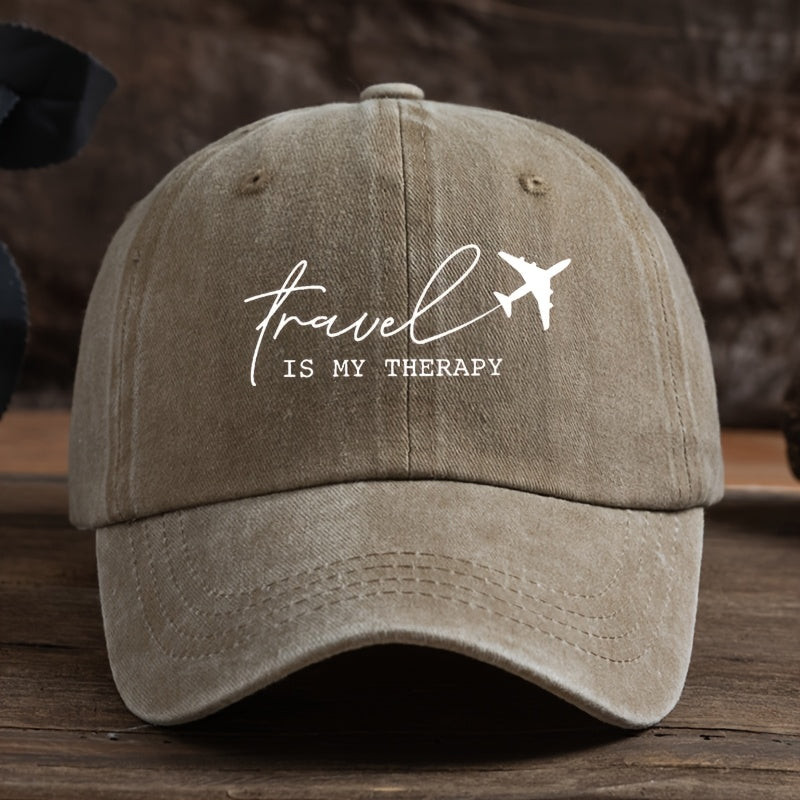 Fun Letter Airplane Print Baseball Cap Classic Washed Distressed Retro Curved Brim Hat Outdoor Casual Sports Running Hiking Camping Fishing Hat Soft Comfortable Dad Hat Individual Street Rock Hip-Hop Hat