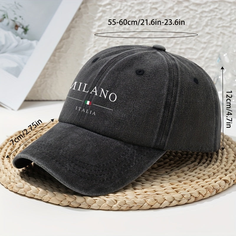 Italian Milan Fashion Flag Print Baseball Cap for Women, Vintage Versatile Sun Hat, Breathable And Comfortable Soft-Top Dad Hat, Unique Trendy Washed And Distressed Style