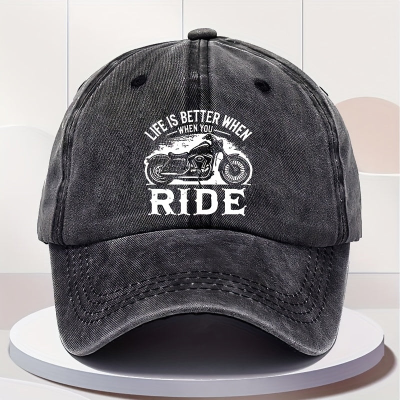Men'S Retro Motorcycle Cap - Adjustable Snapback Hat Featuring 'Life Is Better When You Ride' And a Motorcycle Design - Lightweight Vintage Biker Hat for Motorcyclists - Casual And Riding Apparel - Offered in Black, Blue, Brown, Grey