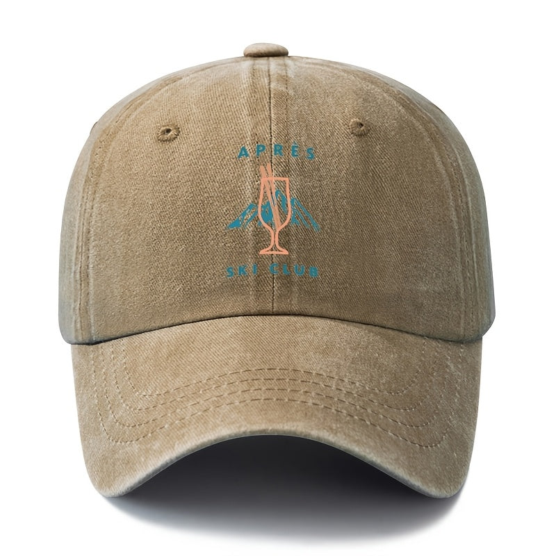 A Unisex, Fashionable and Versatile Baseball Cap with a Printed Wine Glass and Snow Mountain Design, a Classic Retro Washed Outdoor Lightweight Curved Brim Cap, Suitable for Outdoor Vacations, Travel, Camping, and Other Casual Occasions, a Hip-hop Ca