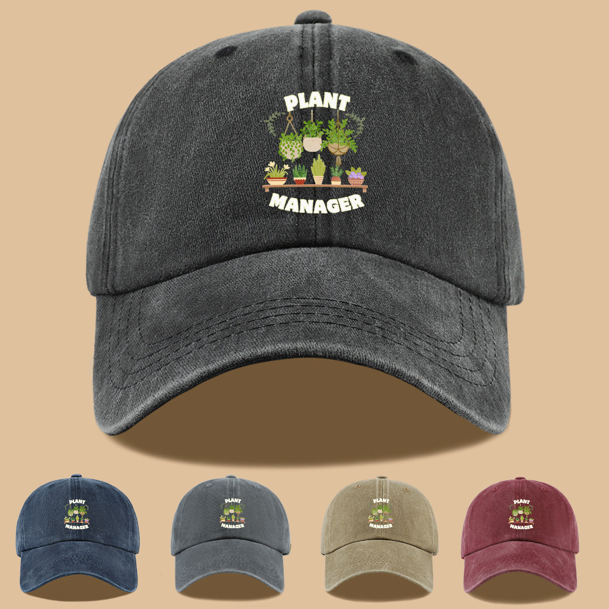1pc "PLANT MANAGER" Plant-Themed Printed Baseball Cap, Cute Greenery Pattern Sun Hat, Fashionable Fresh Aesthetic Unisex Cap, Adjustable Size Gardening Enthusiast Essential Hat, Office Desktop Plant Lover Hat, Suitable for Outdoor Gardening