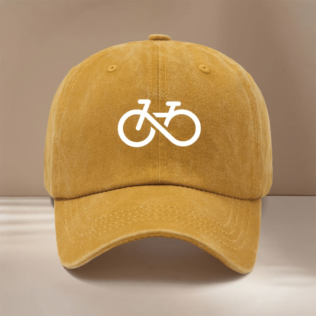 Baseball Cap with Stick-figure Bicycle Print, Suitable for Vacations, Travel, Gatherings, and Camping. Features a Curved Brim, Adjustable Size, and Textured Hip-hop Style. Comfortable and Lightweight, This Unisex Six-panel Cap Is Also a Casual