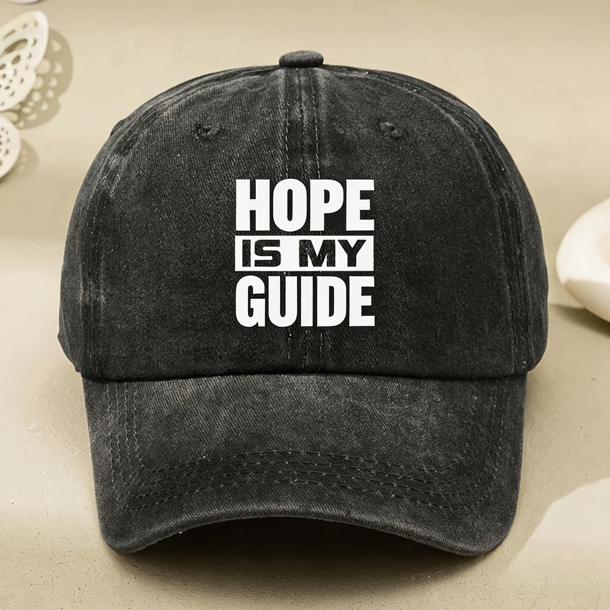 Hope Is My Guide Vintage Cap with Inspirational Quote - Unisex Adjustable Hat Suitable for &, Machine Washable Black Streetwear Cap for Casual Wear, Gifts, Everyday Use, Pull String Closure