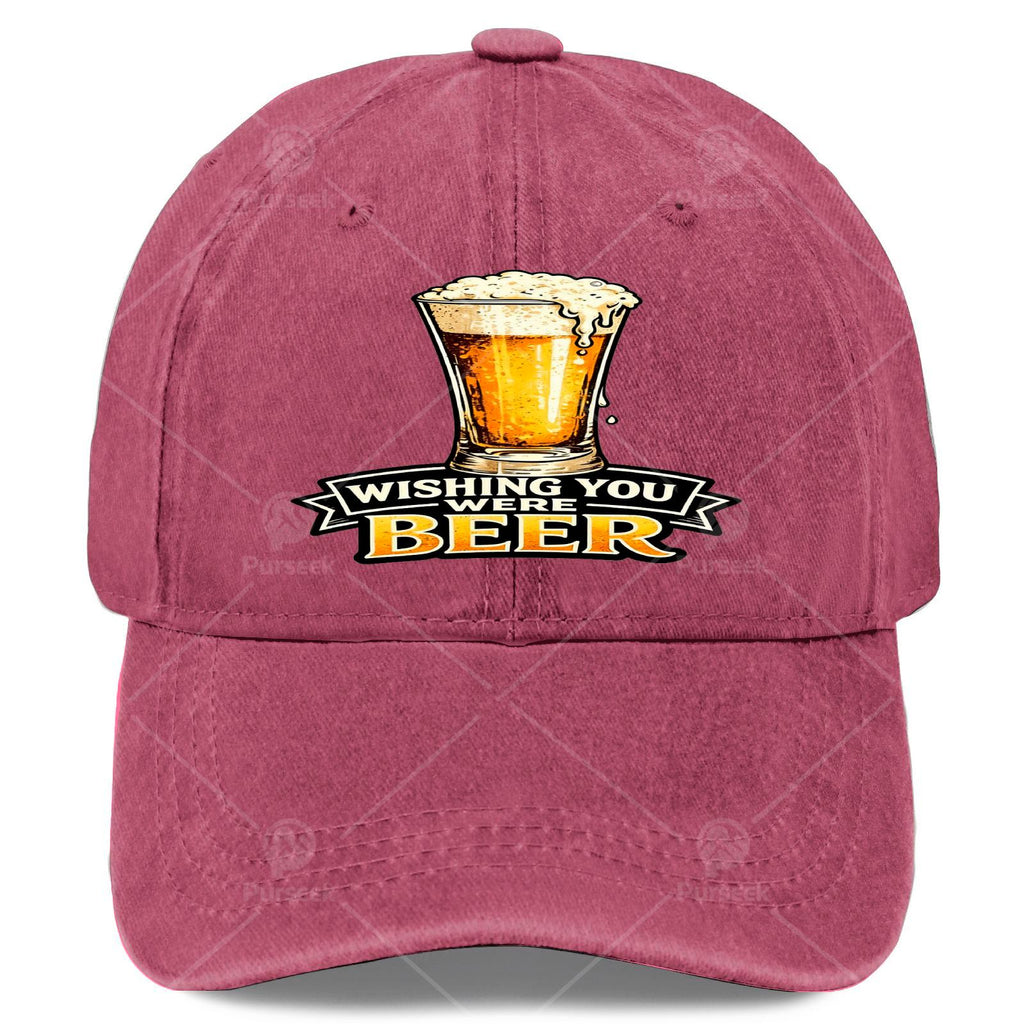 Funny Beer Lovers with "Wishing You Were Beer" Print - Retro Full-Body Beer Unisex Hat Suitable for Christmas Gifts, Games & 4th of Parties - Lightweight Round Top for &