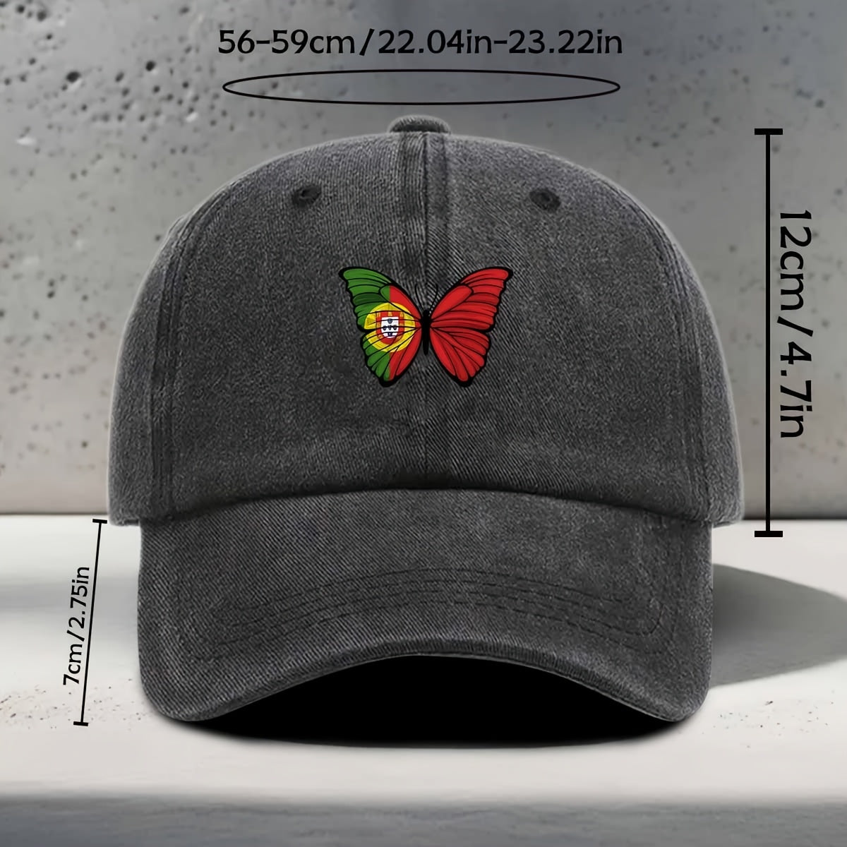 Women'S Baseball Cap Portuguese Flag Element Butterfly Print Classic Trendy Fashion Easy Unisex Dad Hat Travel Vacation Outdoor Sports Multi-Scene Matching Curved Brim Style Casual Lightweight Comfortable Non-Constricting Soft Top Hat