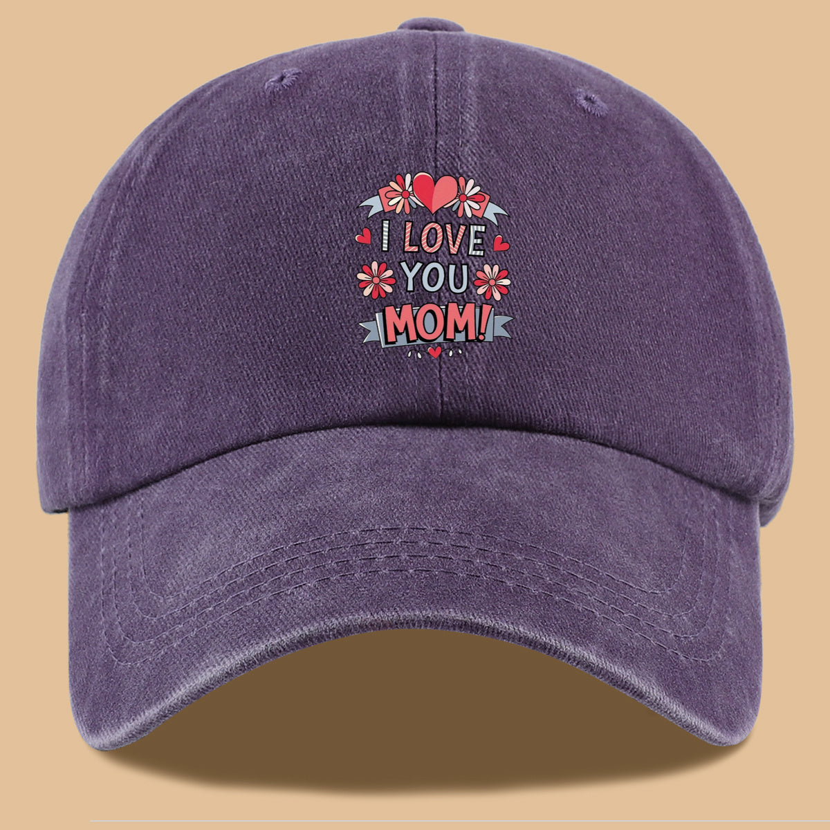 1pc Heart Flower "I LOVE YOU MOM!" Design Printed Baseball Cap, Comfortable and Breathable Sun Hat, Stylish and Beautiful, Unisex Adjustable Baseball Cap, Mom's Everyday Versatile Hat, Holiday Commemorative Hat, Suitable for Shopping