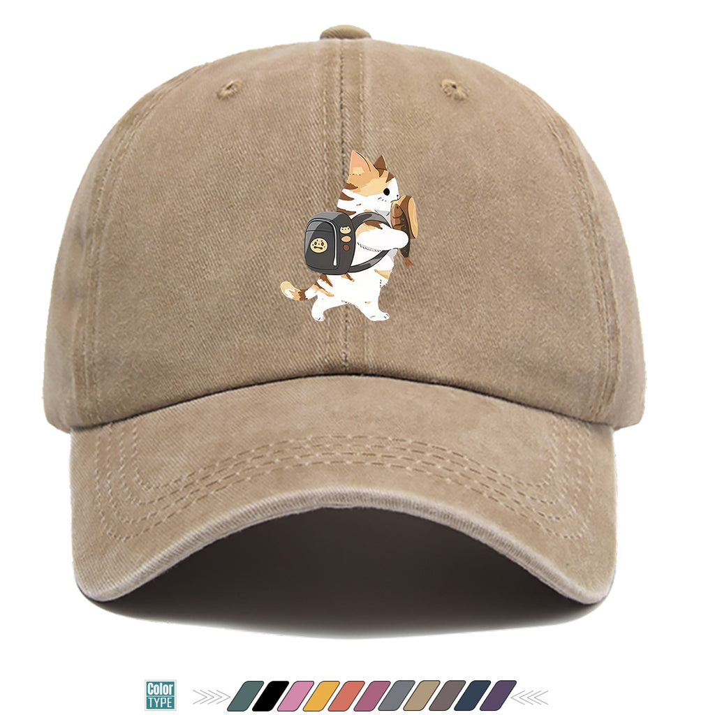 1pc Cartoon Orange White Cat Back Bag Fish Dry Print Baseball Cap Cute Fun Sun Hat Fashion Casual All-Match Unisex Baseball Cap Adjustable Size Daily Hat Commute Street Style Suitable for Daily Outing Shopping Dating Walking Weekend Gatherings Comfo