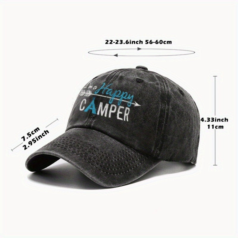 My Happy Camper Baseball Cap-Adjustable Retro Street Style Hat, Breathable Design, Multi-Color Optional Suitable for Outdoor Sports and Leisure Wear(Unisex), Camping Accessories, Adventure Equipment, Fashion Headdress