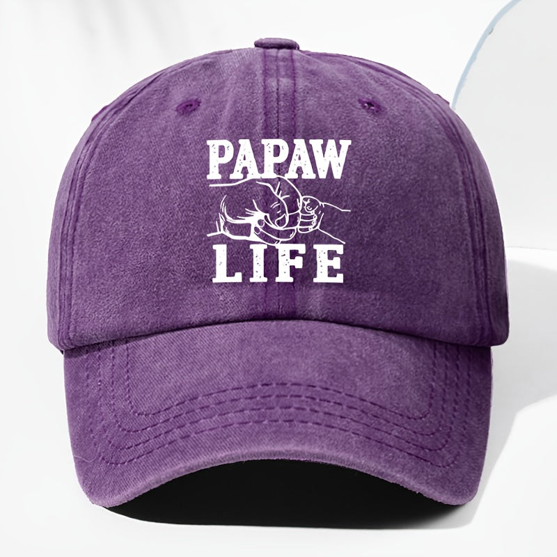 Unisex "PAPAW LIFE" Letter Print Washed Vintage Baseball Cap, Fashionable Sun Outdoor Hat for Men and Women, Adjustable Fit Trucker Hat Suitable for All Seasons and Daily Wear