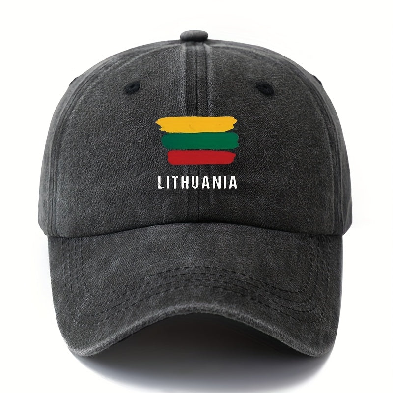 MAKEFGE Baseball Cap - Lightweight Vintage Washed Truck Driver Hat with LIYHUANIA Letters, Unisex Outdoor Camping, Travel Hat in Black/, for Men & Women (Multi-Color Options), Casual Headwear, Curved Brim Design, Rugged Texture