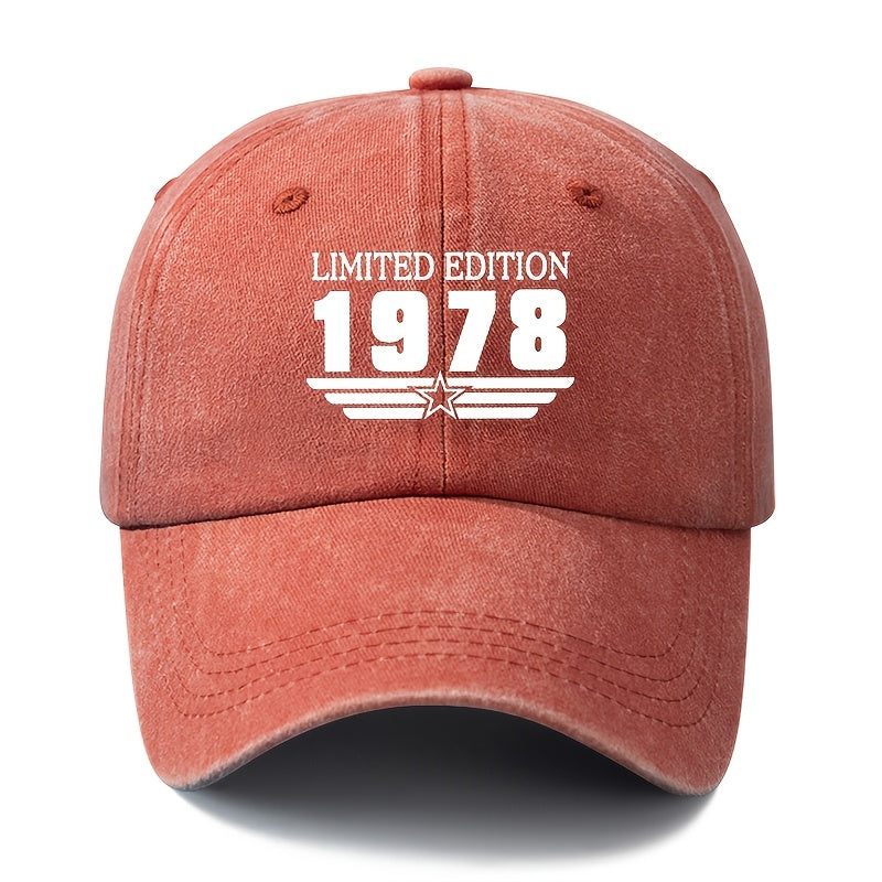 A Unisex Fashion Versatile Printed LIMITED EDITION 1978 Baseball Cap, Classic Retro Washed Outdoor Lightweight Curved Brim Hat, Trucker Baseball Cap, Suitable for Outdoor Vacation Travel Camping And Other Leisure Occasions