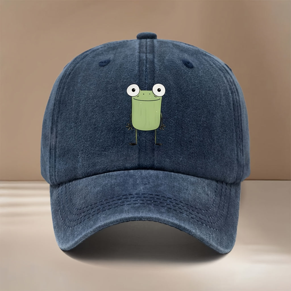 This Is a Baseball Cap Featuring a Minimalist Frog Design, Suitable for All Seasons with an Adjustable Size. It's a Casual Unisex Hat That's Lightweight and Stylish, Perfect for Outdoor Activities, Gatherings, Camping, and as a Trendy Curved-brim Cap