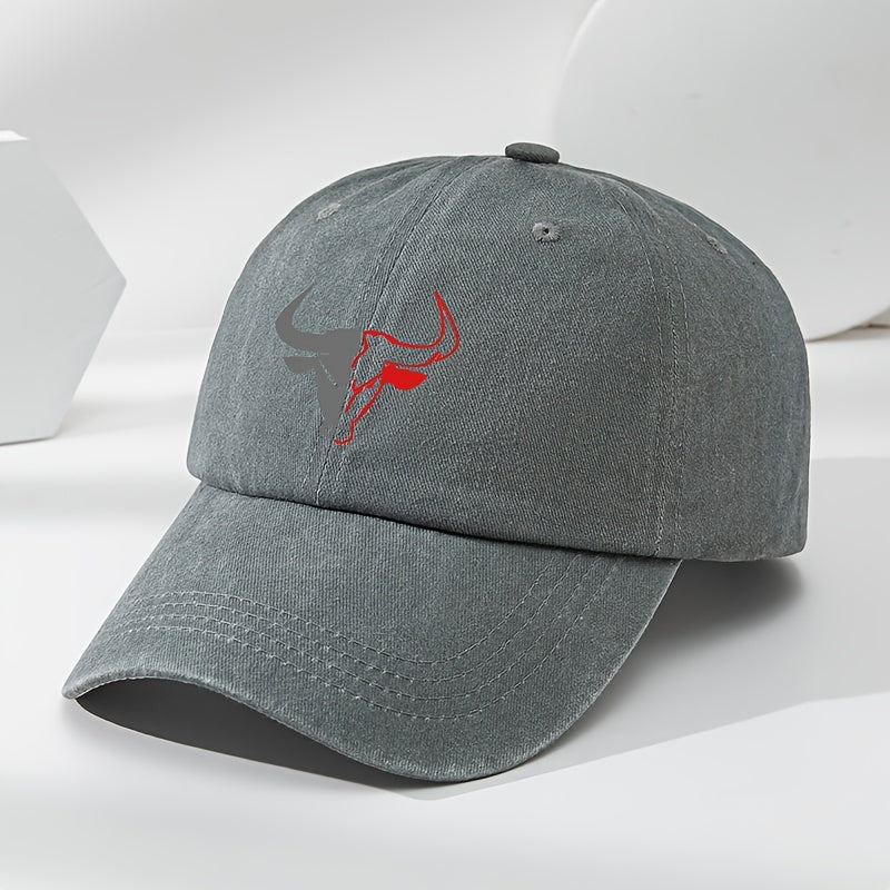 MAKEFGE Vintage Washed Bull Head Baseball Cap - Soft Top, Sweat Absorbent, Breathable, Hat for Outdoor Sports & Casual Wear, Casual Hat | Funky Fashion Accessory | Polyester Fiber Cap