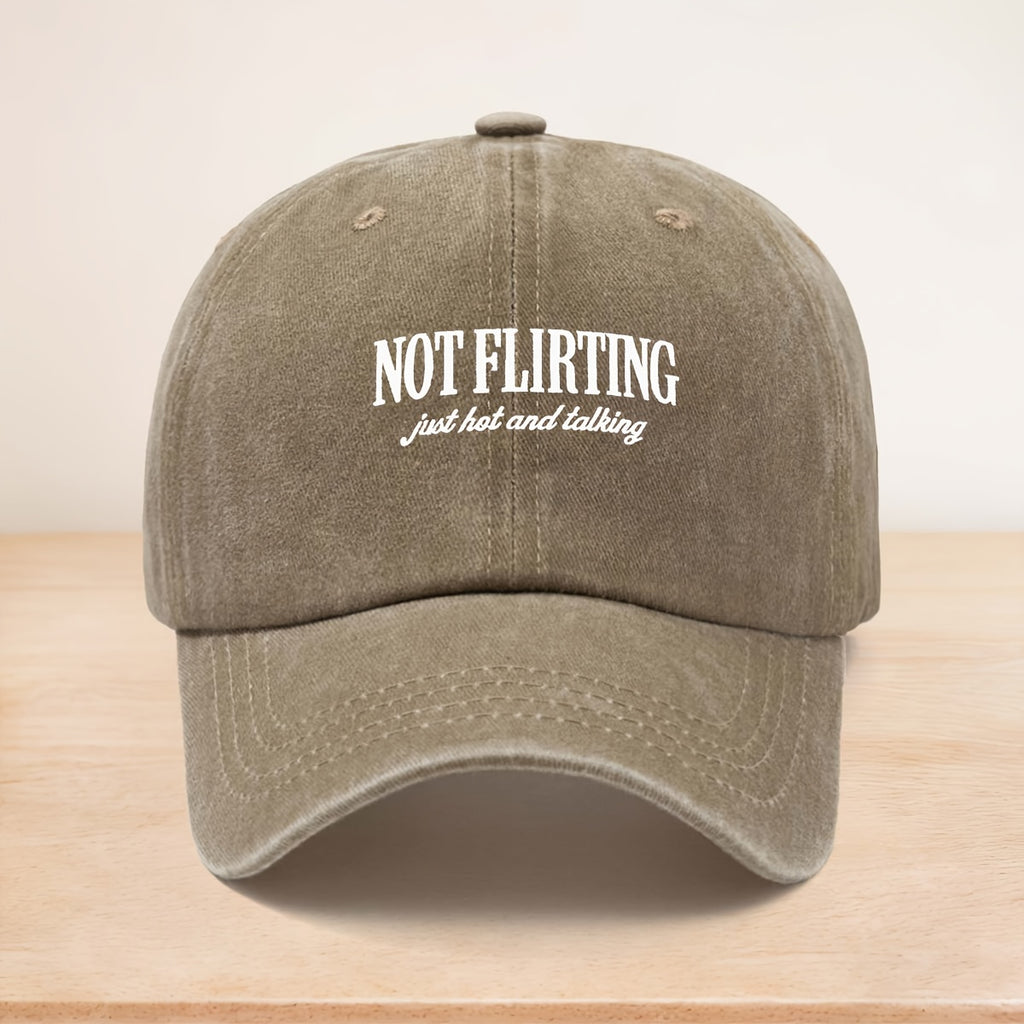 A Washed Baseball Cap with The Theme "NOT FLIRTING, " Suitable for Both Men And Women, Is a Versatile Street Fashion Hip-Hop Cap That Can Be Worn in All Seasons. The Soft-Top Design Is Comfortable And Doesn'T Press on The Head