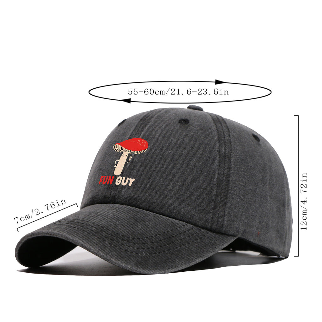 1pc FUN GUY Mushroom Print Baseball Cap with Winking V-Sign & Mushroom - Adjustable Unisex Hat Suitable for Outdoor, Parties, Travel, Picnic, Camping - Breathable Sun Hat for Men & Women, Creative Gift for Daily Wear and Birthdays