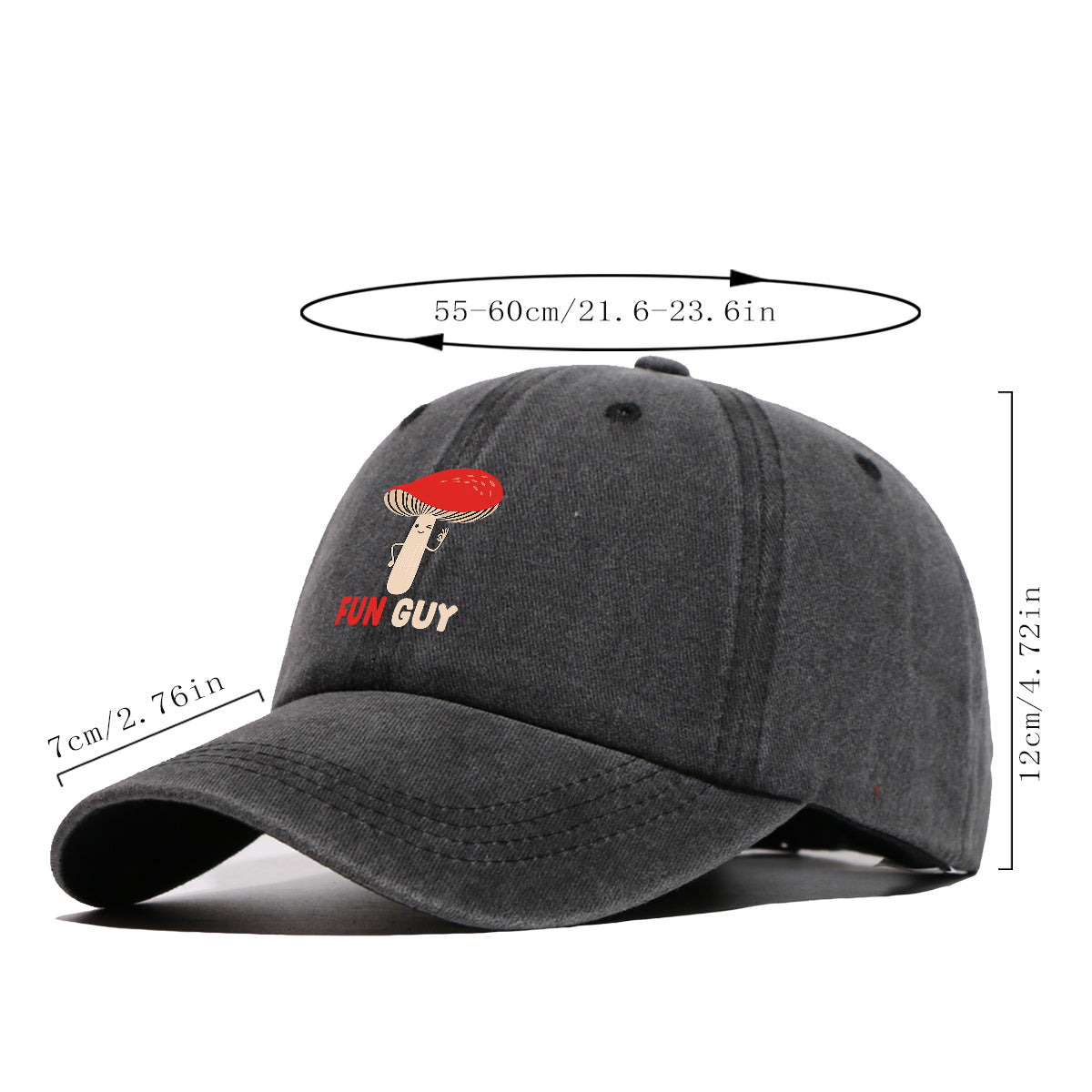 1pc FUN GUY Mushroom Print Baseball Cap with Winking V-Sign & Mushroom - Adjustable Unisex Hat Suitable for Outdoor, Parties, Travel, Picnic, Camping - Breathable Sun Hat for Men & Women, Creative Gift for Daily Wear and Birthdays