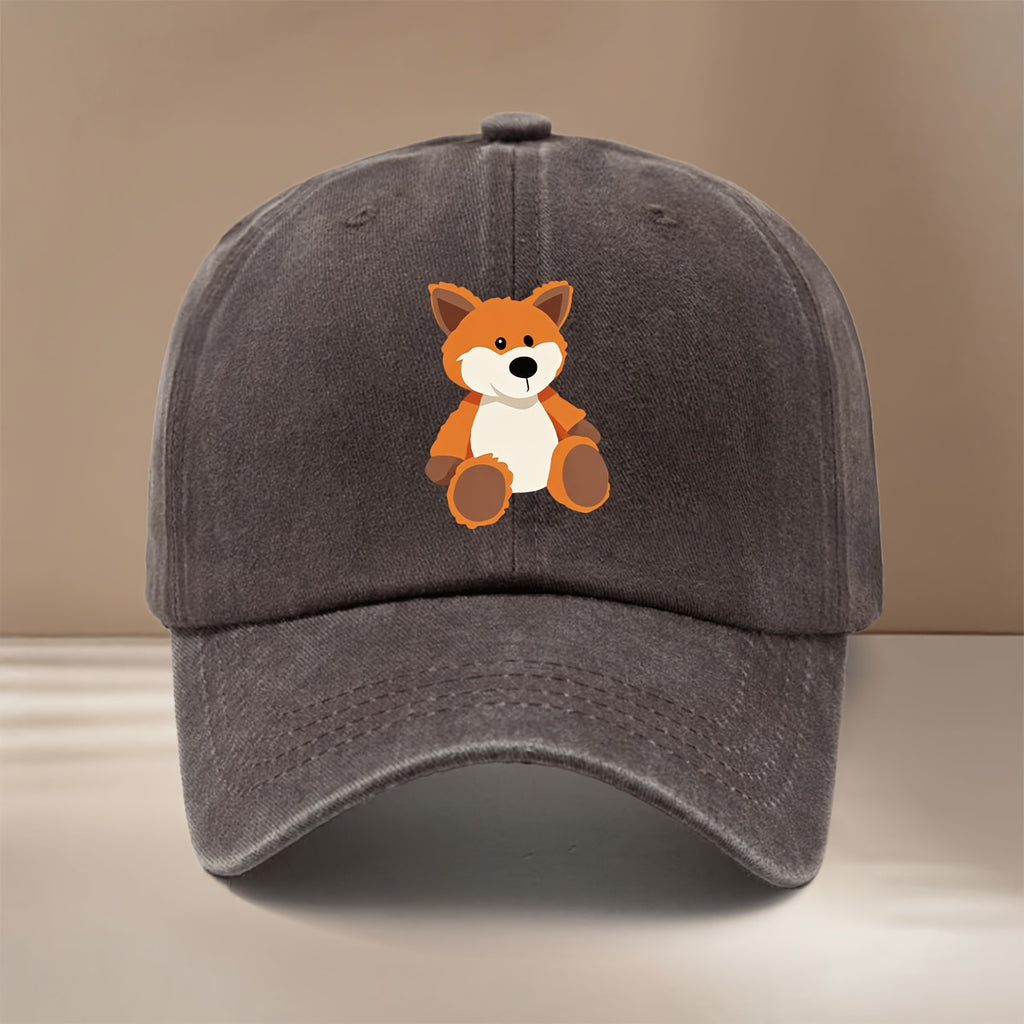 This Is a Lightweight And Fashionable Adjustable Size Baseball Cap with Cute Fox Pattern, Unisex Casual Easy Curved Brim Hat for Outdoor Sports, Dining, Camping, Comfortable Trendy Hip-Hop Cap, Sports Event Support Style, Versatile Six-Panel Hat