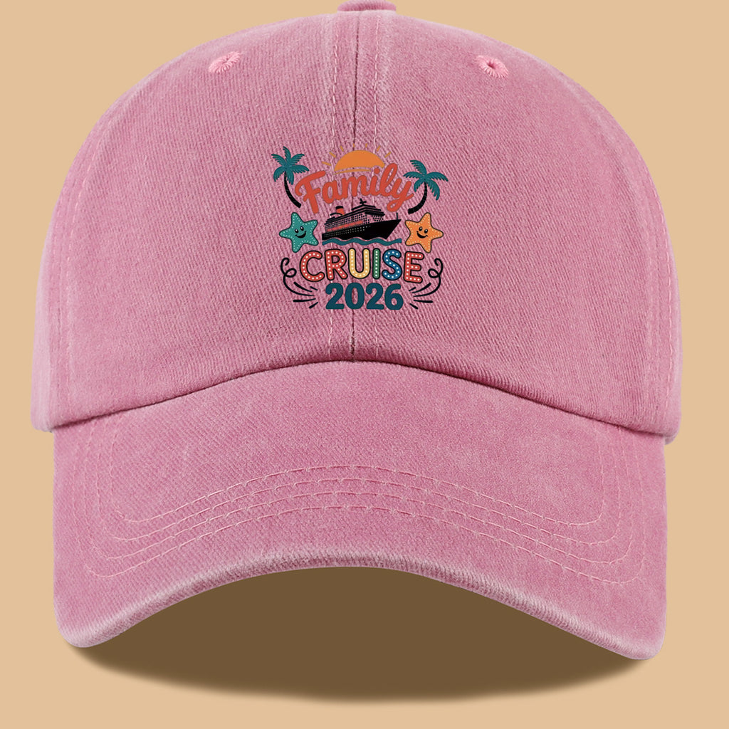 1pc "Family Mail Steamer 2025.98inch" Themed Printed Baseball Cap, Fun Cartoon Mail Steamer Ship, Stars, Palm Trees, Sunset Pattern, Fashionable Casual Sun Hat, Unisex, Adjustable Size, Dad's Fishing Hat, Mom's Vacation Hat, Suitable for Family