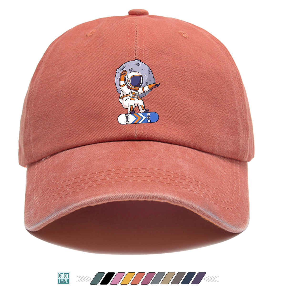 1pc Astronaut Skateboard Print Baseball Cap, Trendy Individual Sun Hat, Fashionable Cool Breathable Unisex Duckbill Cap, Adjustable Size Street Hip-Hop Hat, Outdoor Travel Sunshade Hat Suitable for Skateboarding, Street Dance, Camping