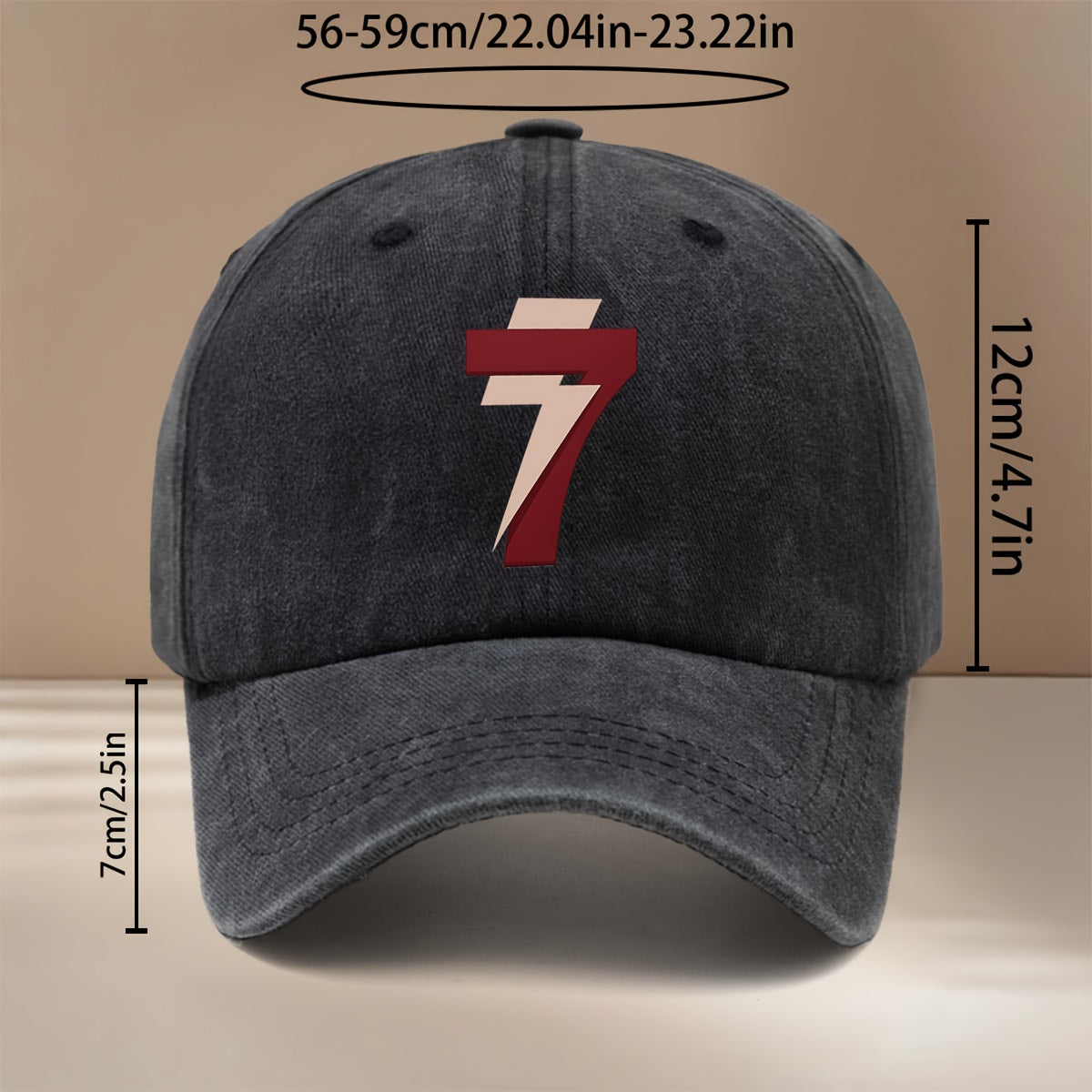 Brown-red Number 7 Washed Baseball Cap with Textured Feel, Lightweight Hip-hop Unisex Curved Brim Hat, Comfortable and Stylish Snapback for Gatherings and Camping, Simple Six-panel Design, Versatile and Cool Casual Cap, Trendy Fashion for All
