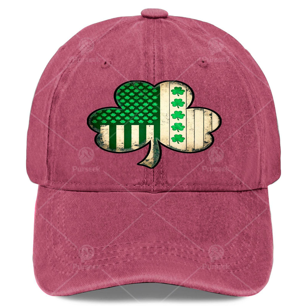 US American Flag with Shamrocks for St Patricks Day Baseball Hat Unisex