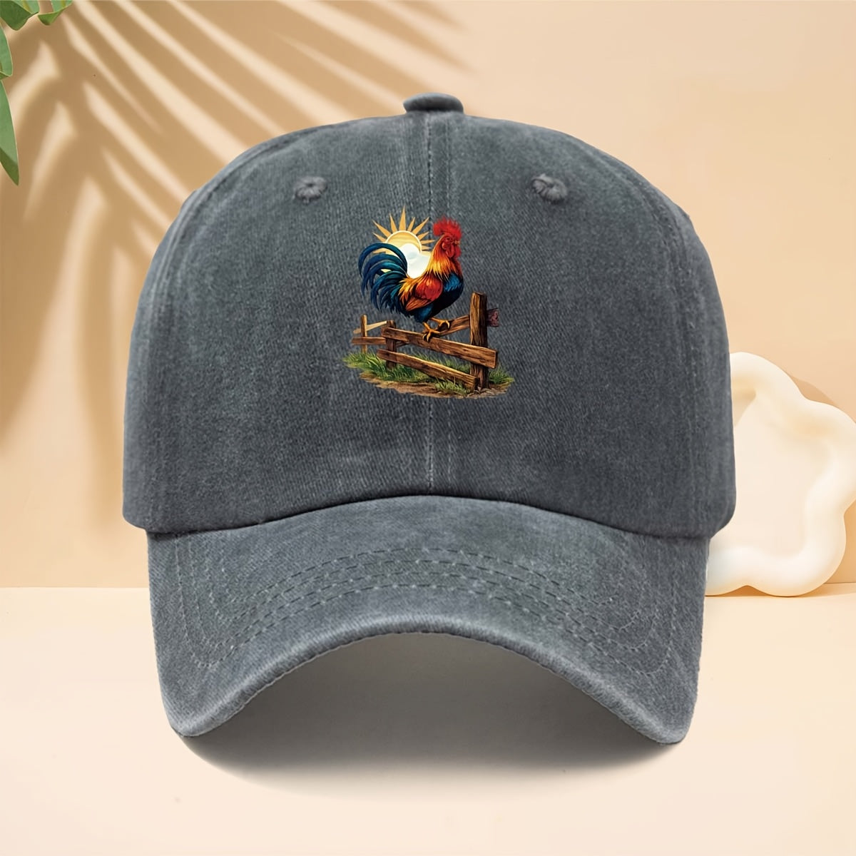 Baseball Cap with Farm Sunrise Rooster Pattern, American Retro Farm Forest Healing Casual Style Dad Hat for Walking, Shopping, Travel, Gatherings, Vacations, Parties, Adjustable Brim, Unisex Casual Hat, All-Season, Hip-Hop Style, Soft Top Design