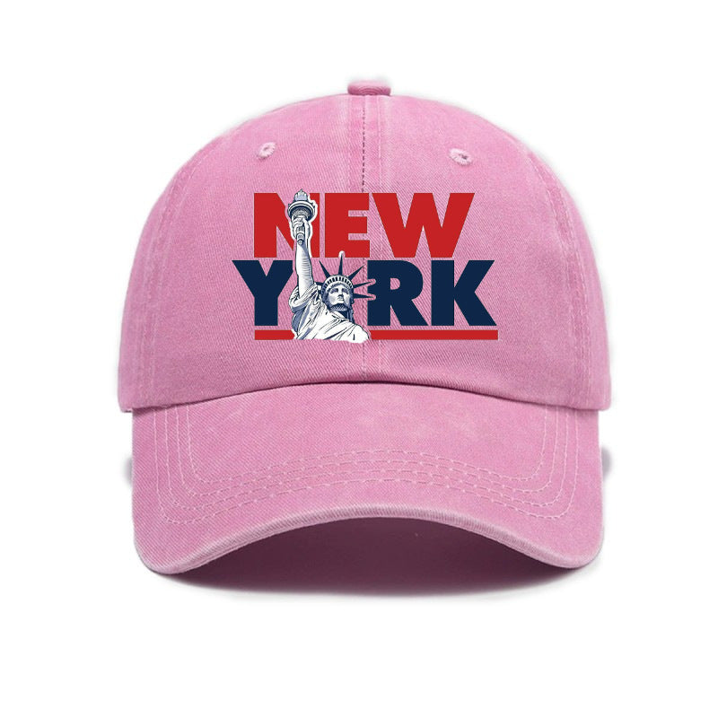 1 Washed Distressed Printed Baseball Cap for Adults, Versatile Vintage New York Statue of Liberty Print Washed Distressed Soft Top Sun Baseball Cap, Unisex